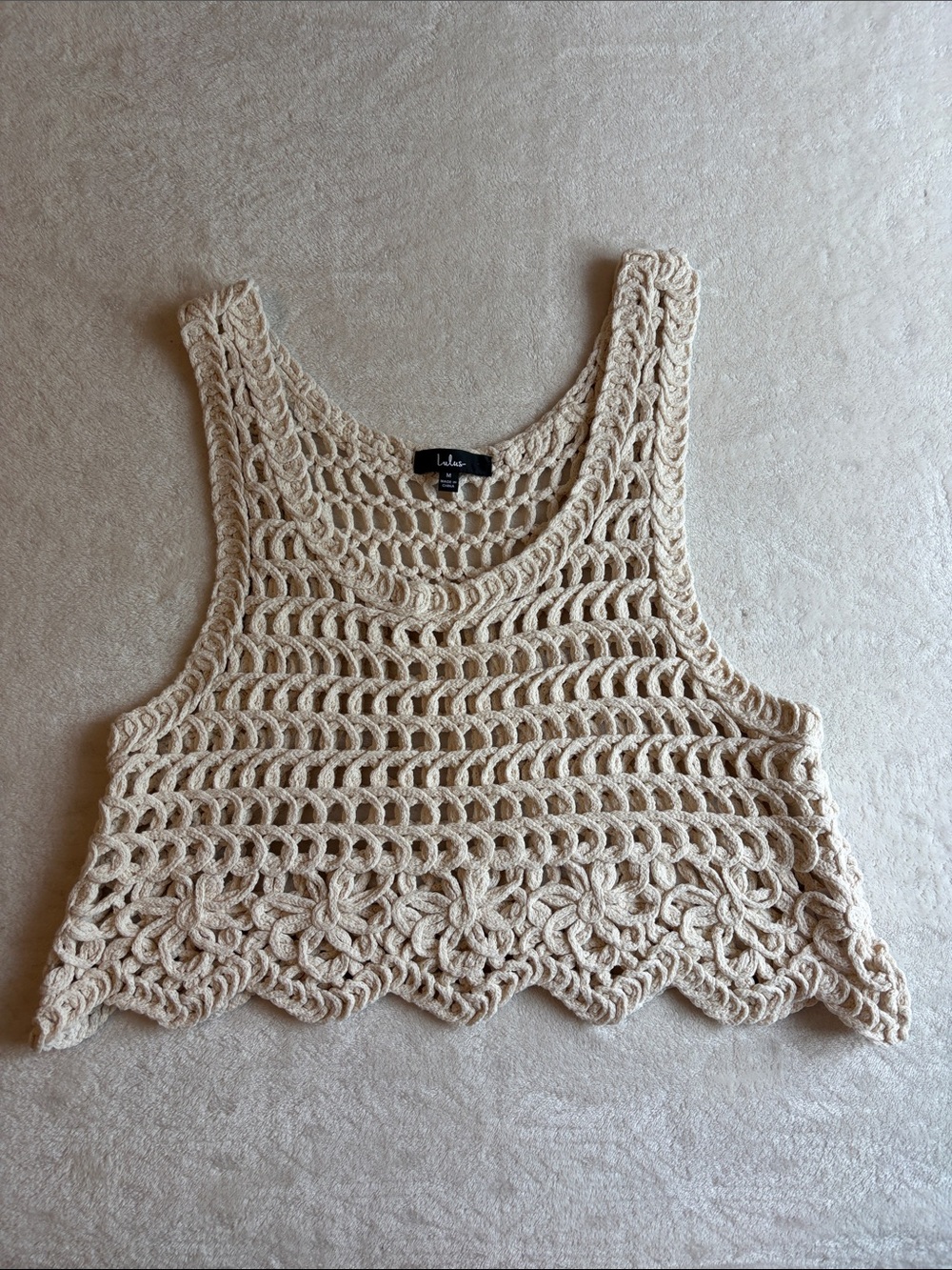 Lulu's Cream Crochet Scallop Hem Tank